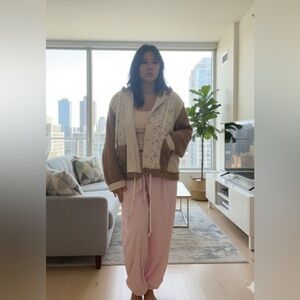 POL Tan and Cream Floral Teddy Jacket